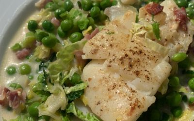 Cod with Cabbage, Bacon & Peas