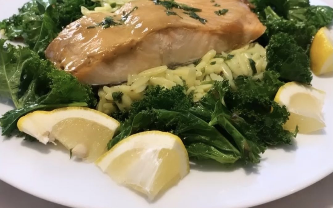 Glazed Salmon, Kale and Orzo