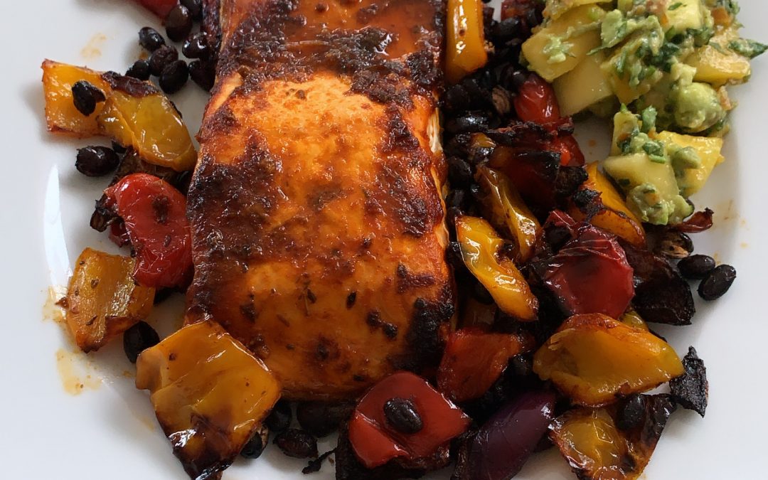 Roasted Salmon & Black Beans with Mango & Avocado Salsa